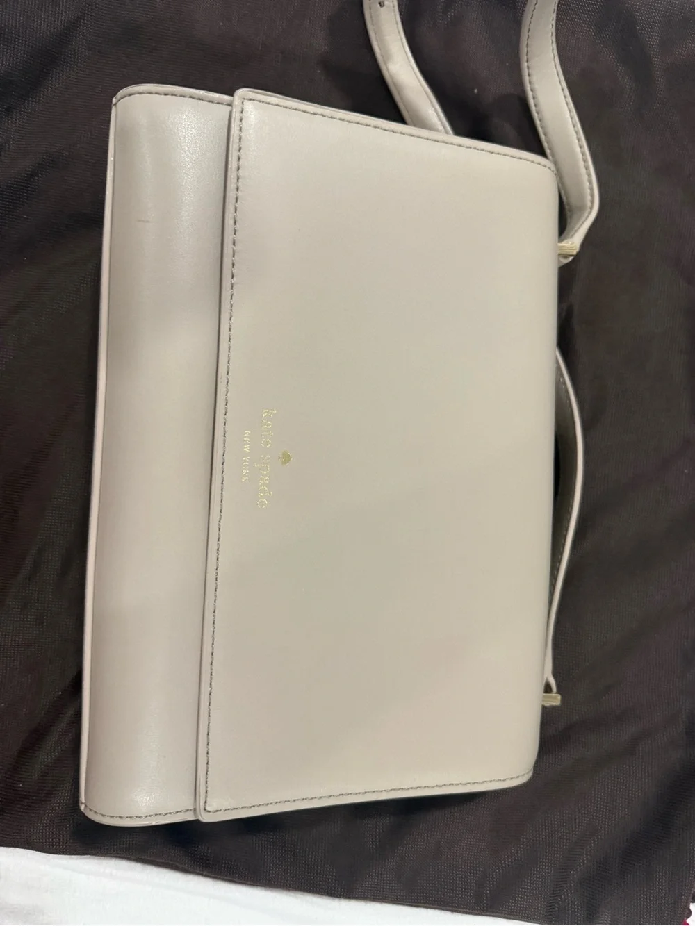 kate spade beige leather shoulder bag with gold-tone logo and dust bag